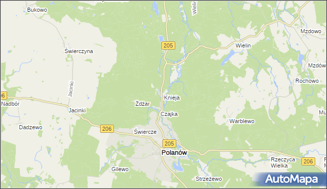 mapa Knieja gmina Polanów, Knieja gmina Polanów na mapie Targeo