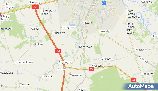 mapa Konarzyce gmina Łomża, Konarzyce gmina Łomża na mapie Targeo