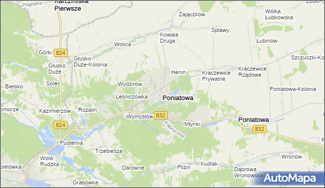 mapa Poniatowa powiat opolski, Poniatowa powiat opolski na mapie Targeo