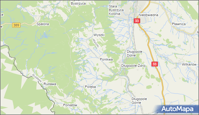 mapa Ponikwa gmina Bystrzyca Kłodzka, Ponikwa gmina Bystrzyca Kłodzka na mapie Targeo