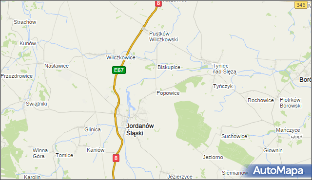 mapa Popowice gmina Jordanów Śląski, Popowice gmina Jordanów Śląski na mapie Targeo