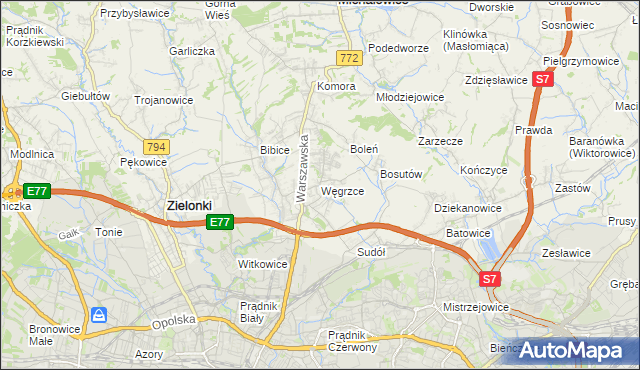 mapa Węgrzce gmina Zielonki, Węgrzce gmina Zielonki na mapie Targeo