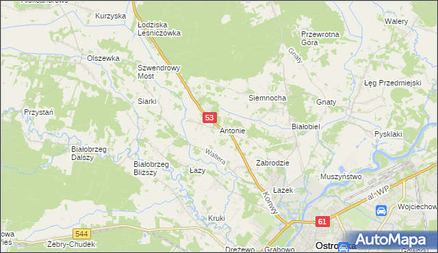 mapa Antonie gmina Olszewo-Borki, Antonie gmina Olszewo-Borki na mapie Targeo