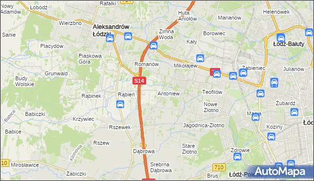 mapa Antoniew gmina Aleksandrów Łódzki, Antoniew gmina Aleksandrów Łódzki na mapie Targeo