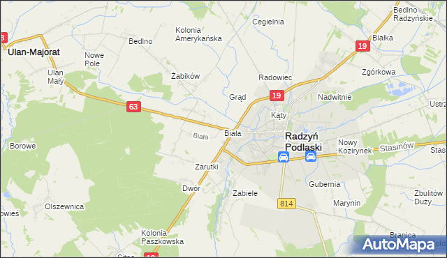 mapa Biała gmina Radzyń Podlaski, Biała gmina Radzyń Podlaski na mapie Targeo