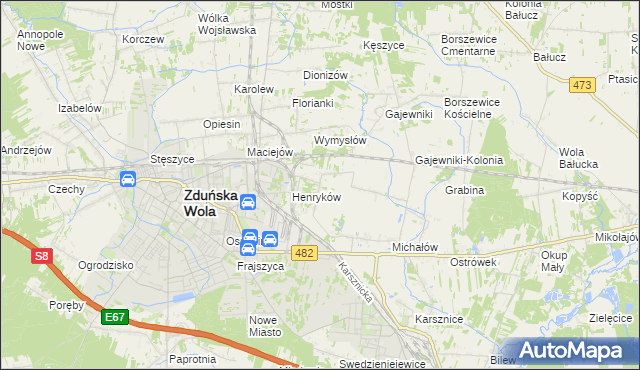 mapa Biały Ług gmina Zduńska Wola, Biały Ług gmina Zduńska Wola na mapie Targeo