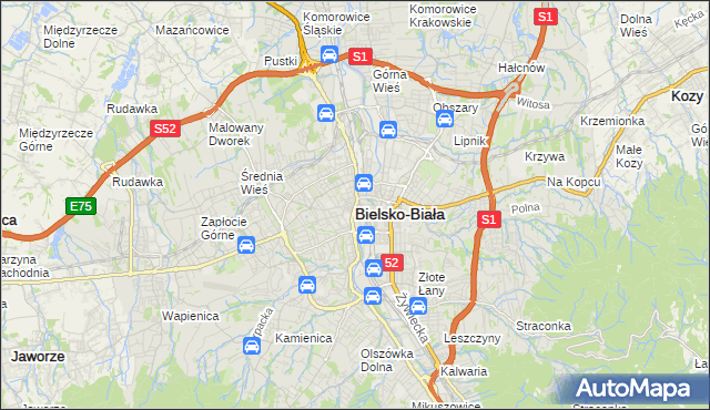 mapa Bielsko-Białej, Bielsko-Biała na mapie Targeo