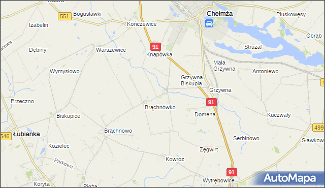 mapa Browina gmina Chełmża, Browina gmina Chełmża na mapie Targeo