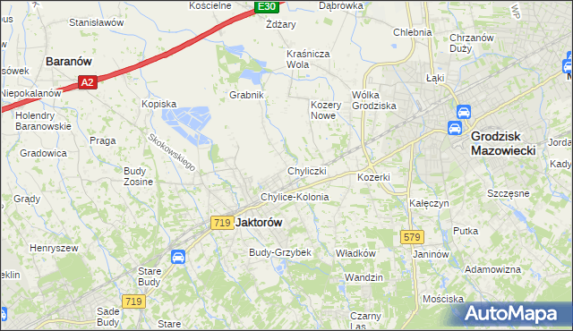 mapa Chyliczki gmina Jaktorów, Chyliczki gmina Jaktorów na mapie Targeo