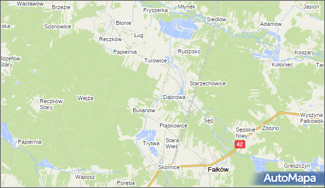 mapa Dąbrowa gmina Fałków, Dąbrowa gmina Fałków na mapie Targeo