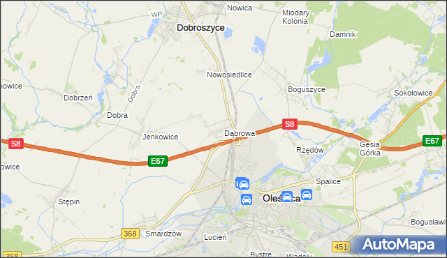 mapa Dąbrowa gmina Oleśnica, Dąbrowa gmina Oleśnica na mapie Targeo