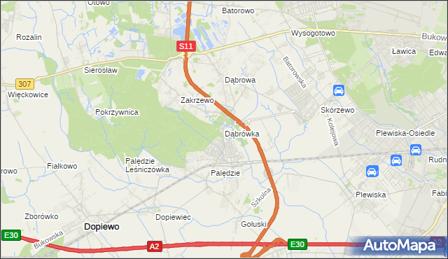 mapa Dąbrówka gmina Dopiewo, Dąbrówka gmina Dopiewo na mapie Targeo
