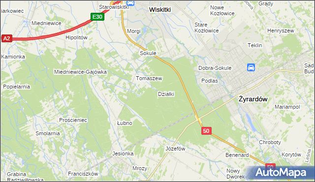 mapa Działki gmina Wiskitki, Działki gmina Wiskitki na mapie Targeo