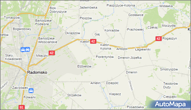 mapa Florentynów gmina Kodrąb, Florentynów gmina Kodrąb na mapie Targeo