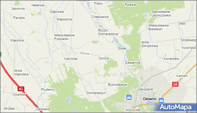 mapa Glinnik gmina Głowno, Glinnik gmina Głowno na mapie Targeo