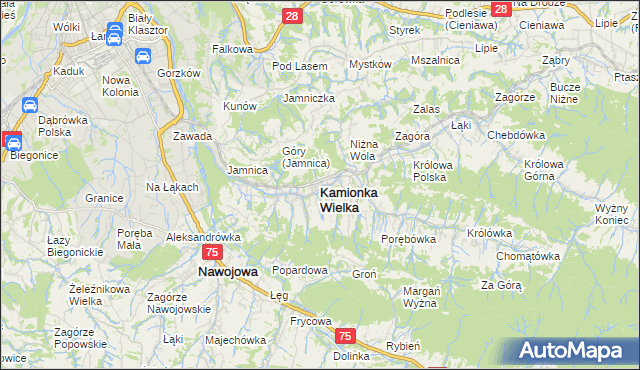 mapa Kamionka Wielka, Kamionka Wielka na mapie Targeo