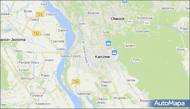 mapa Karczew powiat otwocki, Karczew powiat otwocki na mapie Targeo