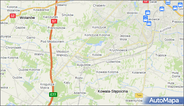 mapa Kosów gmina Kowala, Kosów gmina Kowala na mapie Targeo