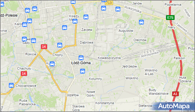 mapa Kowalszczyzna gmina Łódź, Kowalszczyzna gmina Łódź na mapie Targeo