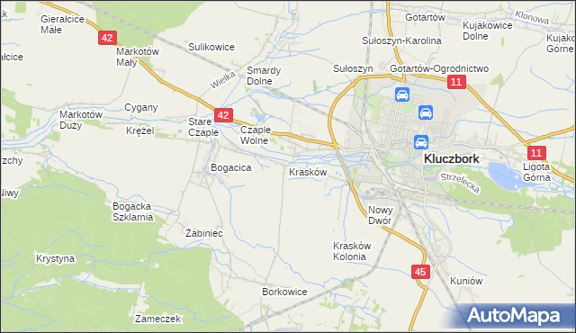 mapa Krasków gmina Kluczbork, Krasków gmina Kluczbork na mapie Targeo