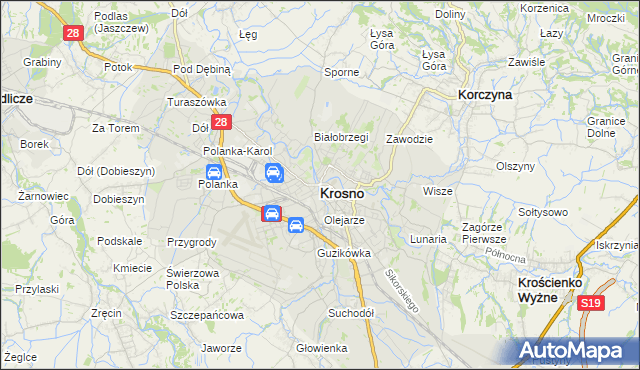 mapa Krosna, Krosno na mapie Targeo