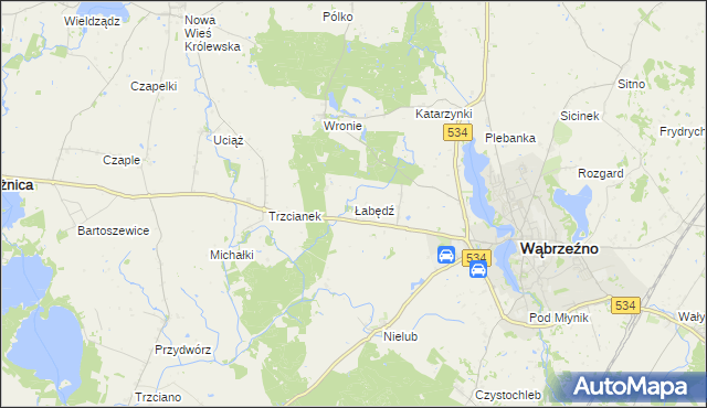 mapa Łabędź gmina Ryńsk, Łabędź gmina Ryńsk na mapie Targeo