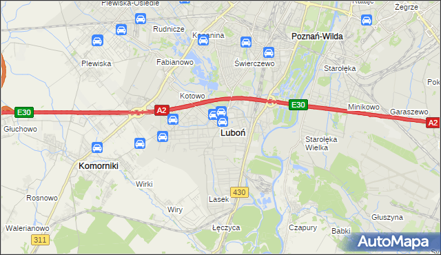 mapa Luboń powiat poznański, Luboń powiat poznański na mapie Targeo
