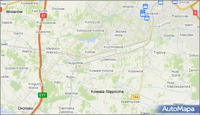 mapa Ludwinów gmina Kowala, Ludwinów gmina Kowala na mapie Targeo