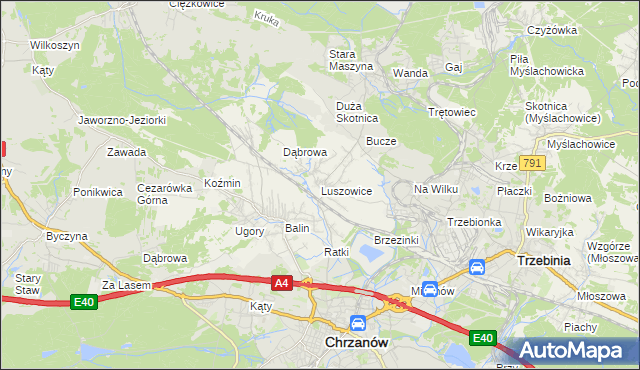 mapa Luszowice gmina Chrzanów, Luszowice gmina Chrzanów na mapie Targeo