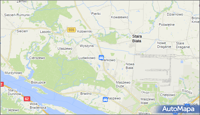mapa Mańkowo gmina Stara Biała, Mańkowo gmina Stara Biała na mapie Targeo