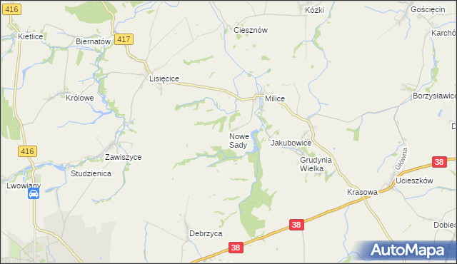 mapa Nowe Sady gmina Głubczyce, Nowe Sady gmina Głubczyce na mapie Targeo