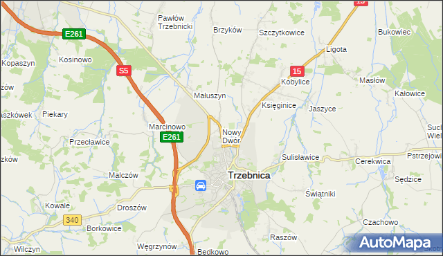 mapa Nowy Dwór gmina Trzebnica, Nowy Dwór gmina Trzebnica na mapie Targeo