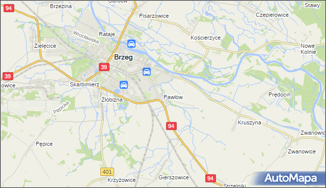 mapa Pawłów gmina Skarbimierz, Pawłów gmina Skarbimierz na mapie Targeo