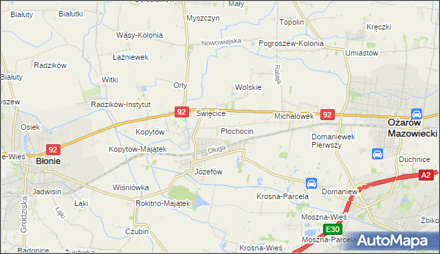 mapa Płochocin gmina Ożarów Mazowiecki, Płochocin gmina Ożarów Mazowiecki na mapie Targeo