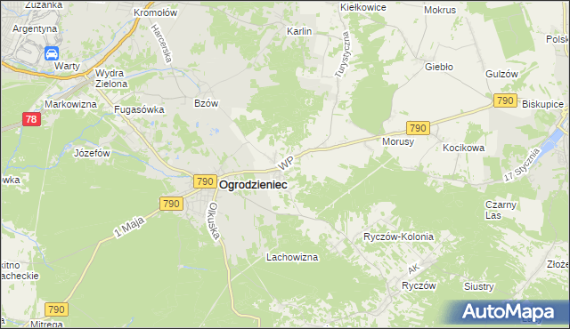 mapa Podzamcze gmina Ogrodzieniec, Podzamcze gmina Ogrodzieniec na mapie Targeo