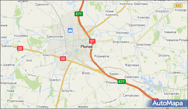 mapa Poświętne gmina Płońsk, Poświętne gmina Płońsk na mapie Targeo