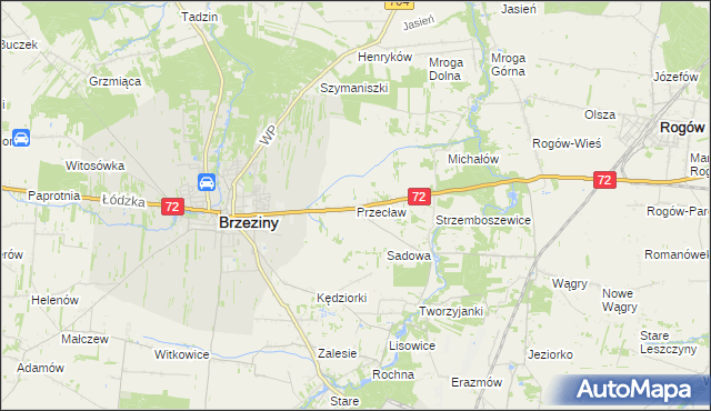 mapa Przecław gmina Brzeziny, Przecław gmina Brzeziny na mapie Targeo