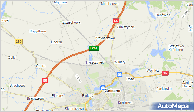 mapa Pyszczyn gmina Gniezno, Pyszczyn gmina Gniezno na mapie Targeo