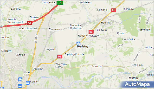 mapa Rędziny powiat częstochowski, Rędziny powiat częstochowski na mapie Targeo