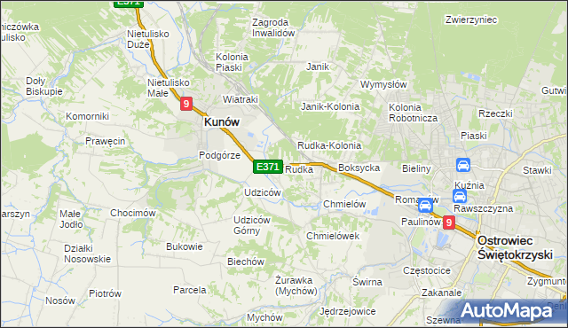 mapa Rudka gmina Kunów, Rudka gmina Kunów na mapie Targeo