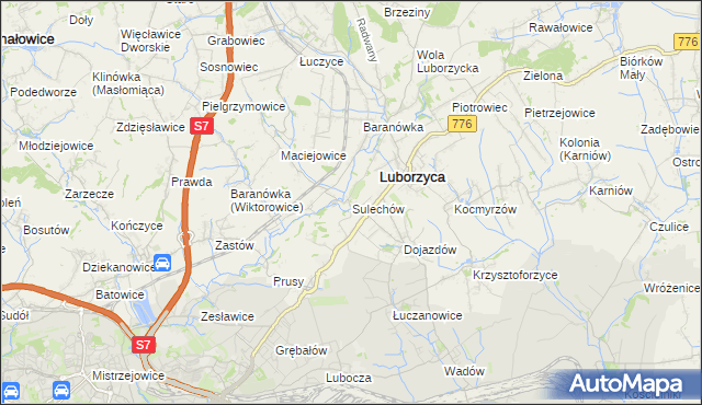 mapa Sulechów gmina Kocmyrzów-Luborzyca, Sulechów gmina Kocmyrzów-Luborzyca na mapie Targeo