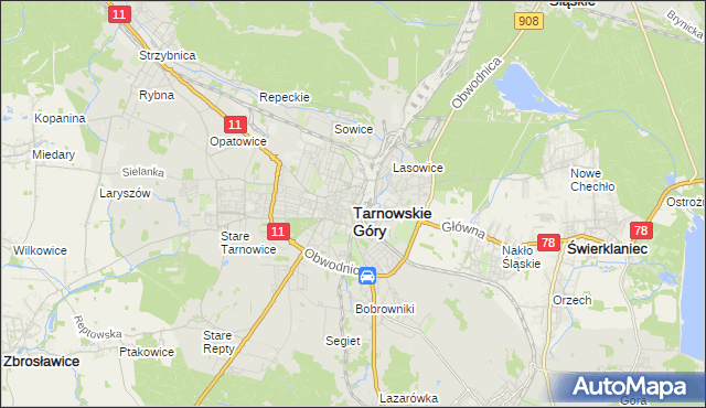 mapa Tarnowskie Góry, Tarnowskie Góry na mapie Targeo