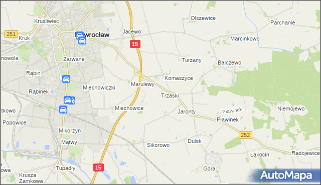mapa Trzaski gmina Inowrocław, Trzaski gmina Inowrocław na mapie Targeo