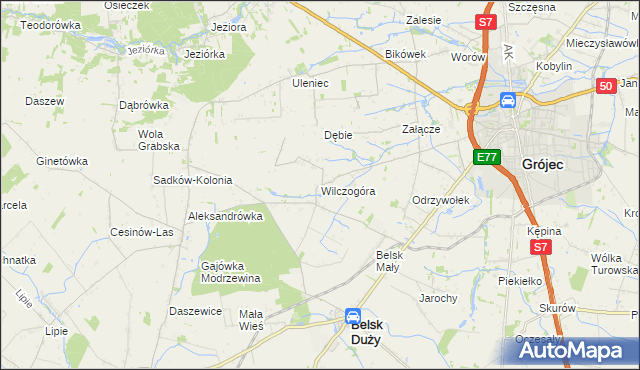mapa Wilczogóra gmina Belsk Duży, Wilczogóra gmina Belsk Duży na mapie Targeo