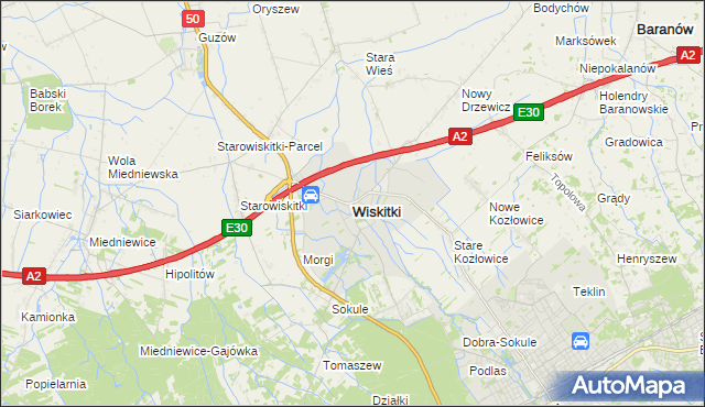 mapa Wiskitki, Wiskitki na mapie Targeo