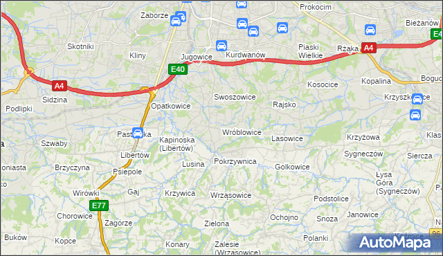 mapa Wróblowice gmina Kraków, Wróblowice gmina Kraków na mapie Targeo