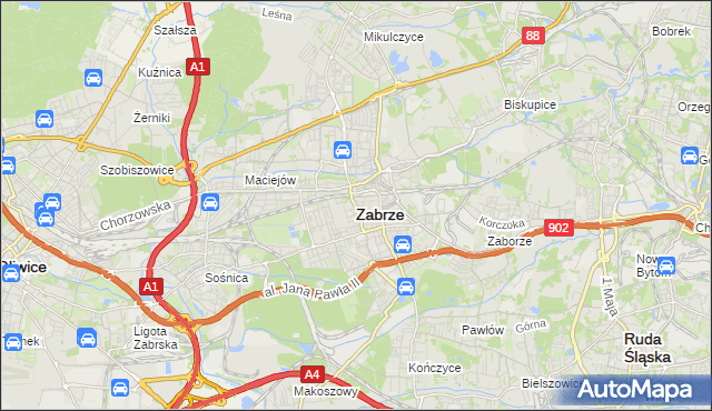 mapa Zabrza, Zabrze na mapie Targeo