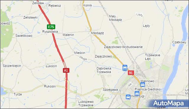 mapa Zajączkowo gmina Tczew, Zajączkowo gmina Tczew na mapie Targeo