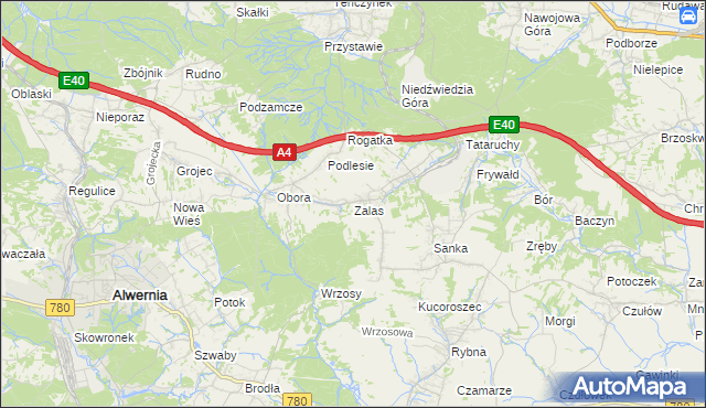 mapa Zalas gmina Krzeszowice, Zalas gmina Krzeszowice na mapie Targeo