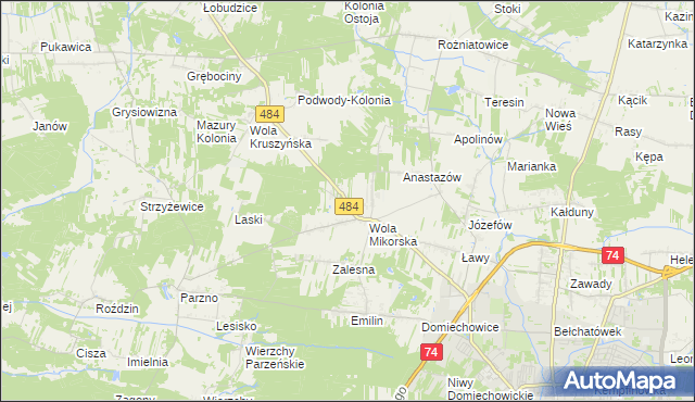 mapa Adamów gmina Bełchatów, Adamów gmina Bełchatów na mapie Targeo